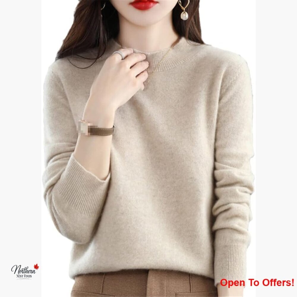 100% Pure Cashmere Pullover Sweater Half High Collar